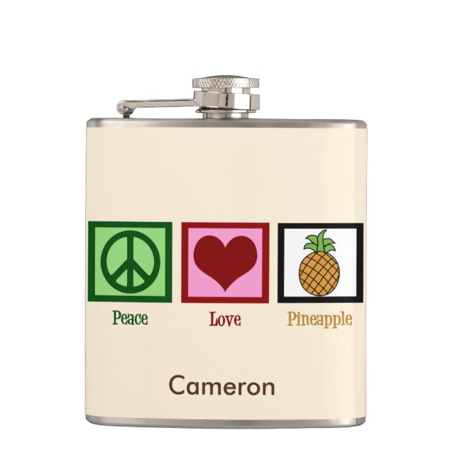 Peace Love Pineapple Custom Ivory Flask (Front)