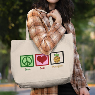 Peace Love Pineapple Large Tote Bag
