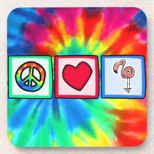 Peace, Love, Pink Flamingos Beverage Coaster
