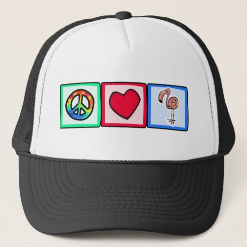 Peace Love Pink Flamingos Trucker Hat