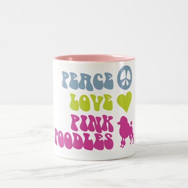 Peace Love Pink Poodles mug, choose style, color Two-Tone Coffee Mug (Center)