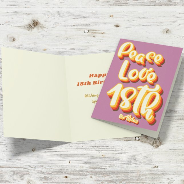 Peace Love Pink Retro Groovy 18th Happy Birthday Card (Creator Uploaded)