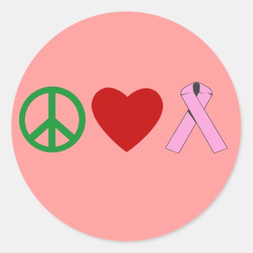 Peace Love Pink Ribbon T shirts Mugs Classic Round Sticker