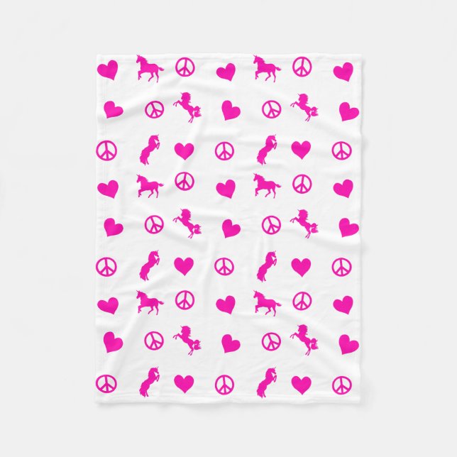 Peace, Love & Pink Unicorns, too! Fleece Blanket (Front)