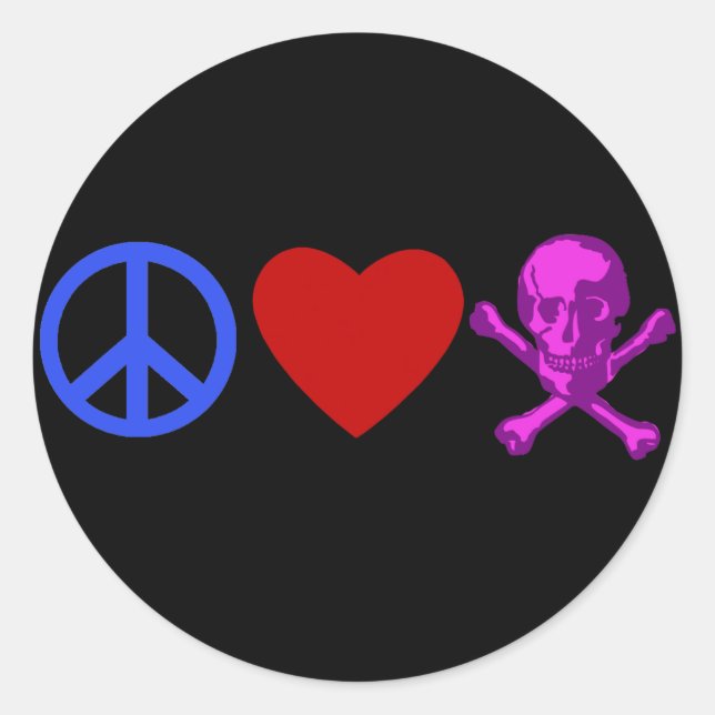 Peace Love Pirates T-shirts, Mugs, Gifts Classic Round Sticker (Front)