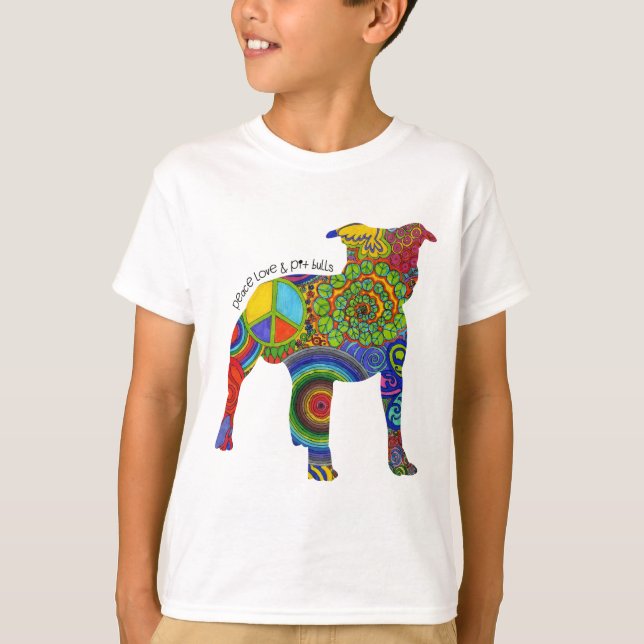 "Peace Love & Pit Bulls" Pop Art Kids Tee (Front)