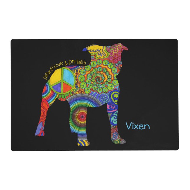 "Peace Love & Pit Bulls" Pop Art Placemat (Front)
