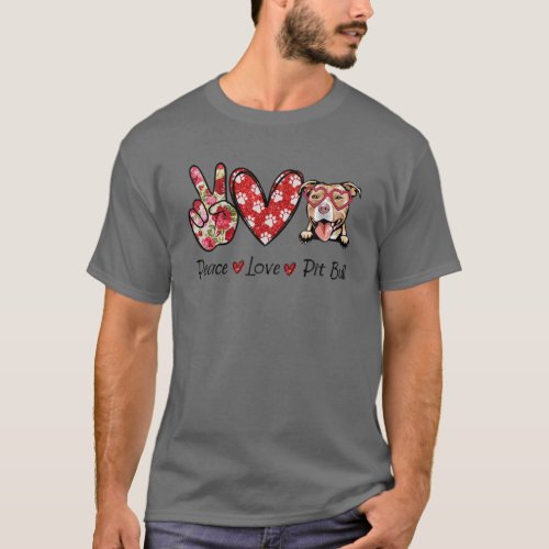 Peace Love Pitbull Paw Print Pet Dog Puppy Owner T-Shirt