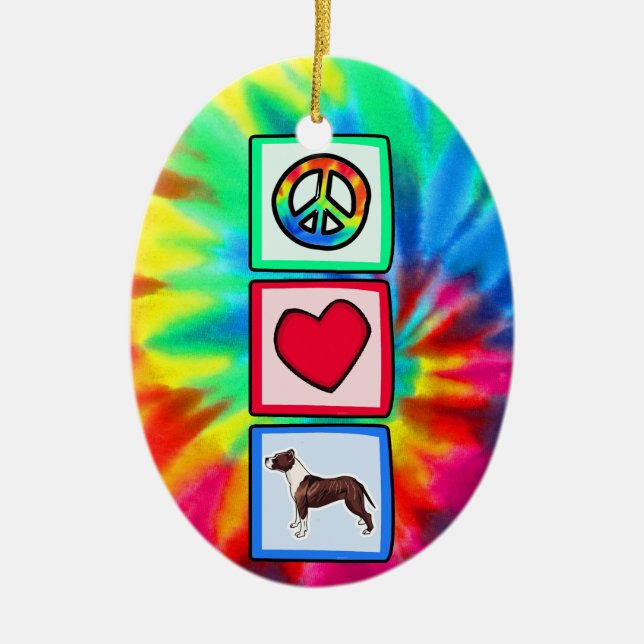 Peace, Love, Pitbulls Ceramic Ornament (Front)