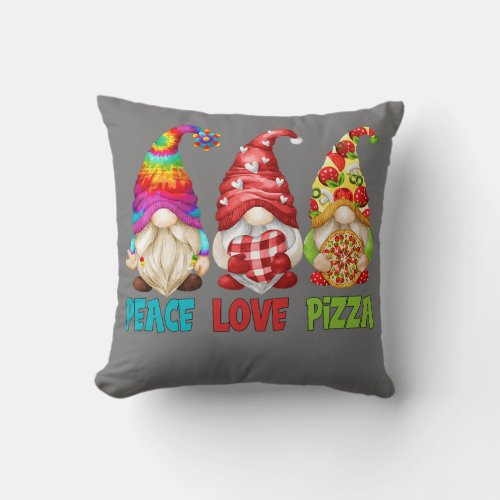 Peace Love Pizza Gnomes For Men And Women Cute Throw Pillow