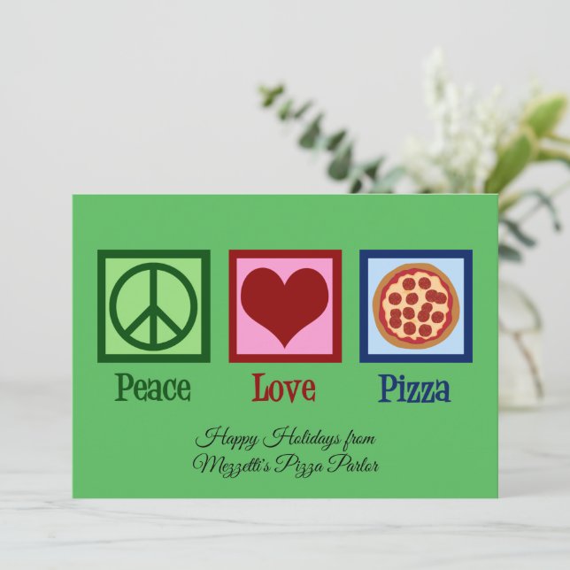 Peace Love Pizza Parlor Custom Christmas Holiday Card (Standing Front)