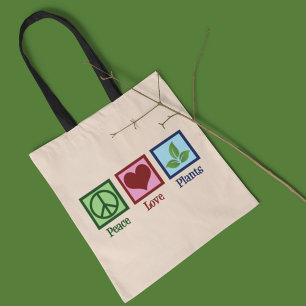 Peace Love Plants Cute Gardener Tote Bag