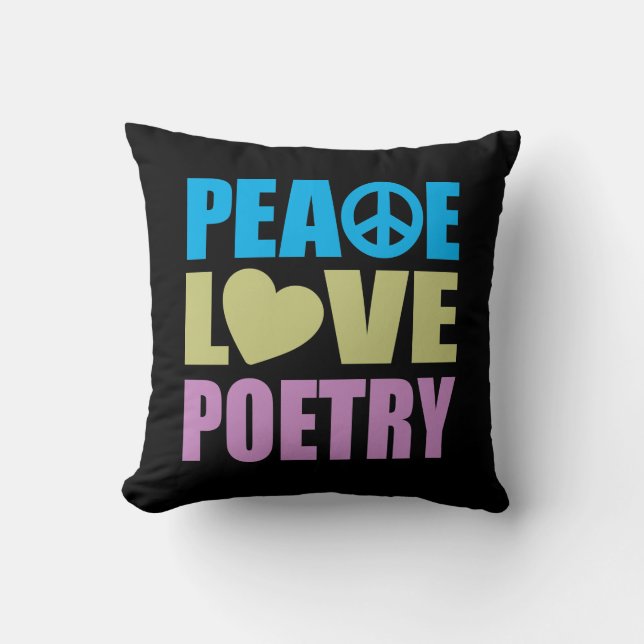 Peace Love Poetry Throw Pillow (Front)