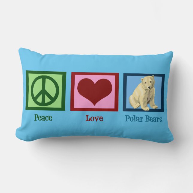 Peace Love Polar Bears Custom Blue Lumbar Pillow (Front)