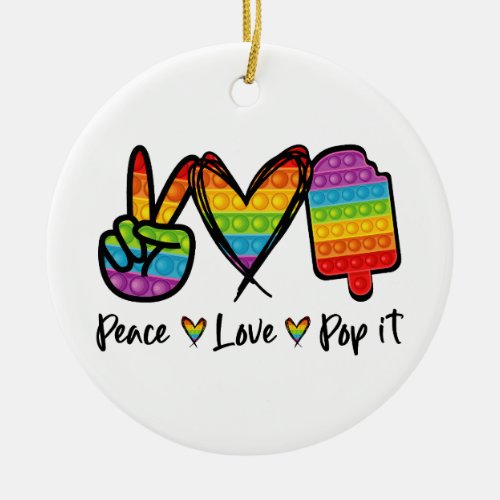 Peace Love Pop It Ornaments Rainbow Pop It Ceramic Ornament