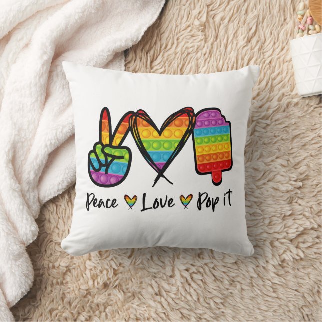Peace Love Pop It Pillows, Rainbow Pop It Throw Pillow (Blanket)