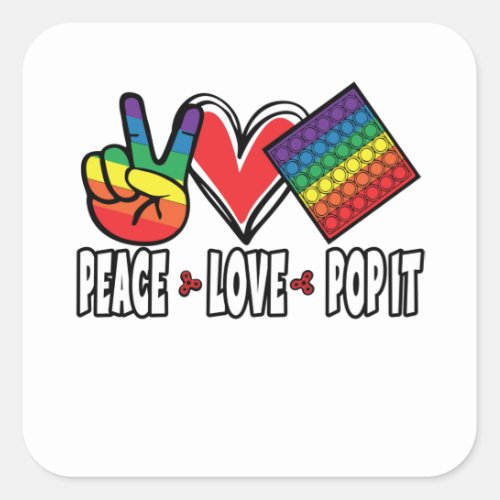 Peace Love Pop It Popit Colorful Rainbow White Square Sticker