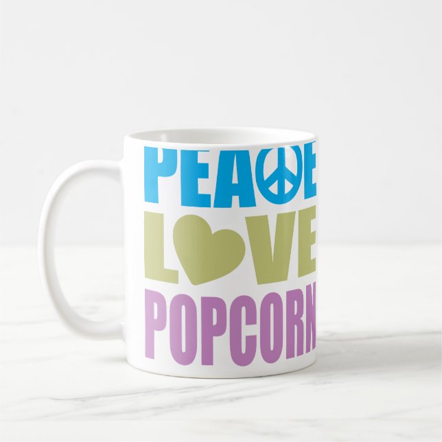Peace Love Popcorn Coffee Mug (Left)