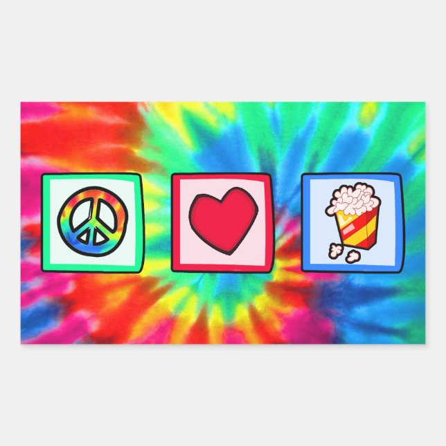 Peace, Love, Popcorn Rectangular Sticker (Front)