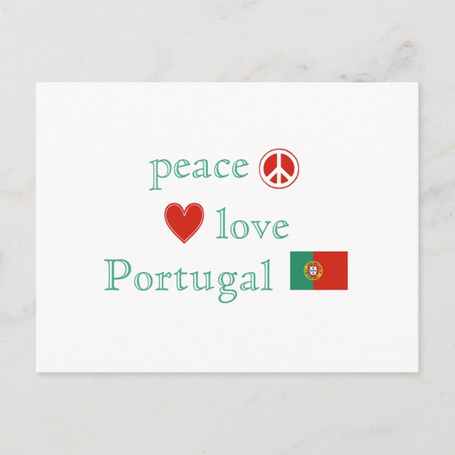 Peace Love Portugal Heart and Portuguese Flag Postcard (Front)