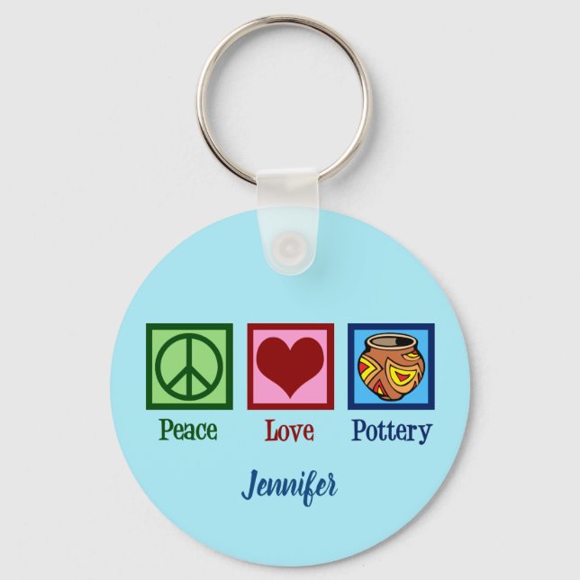 Peace Love Pottery Blue Monogram Keychain (Front)