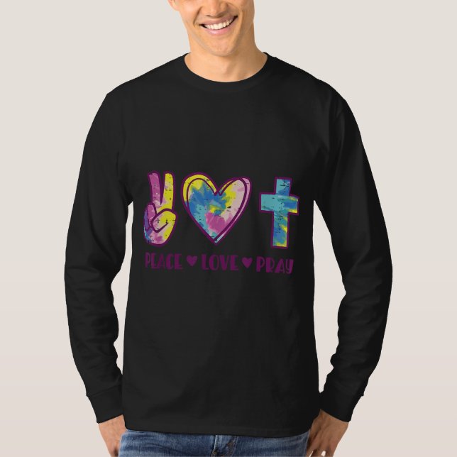 Peace Love Pray God Jesus Christian Hippie Men Wom T-Shirt (Front)