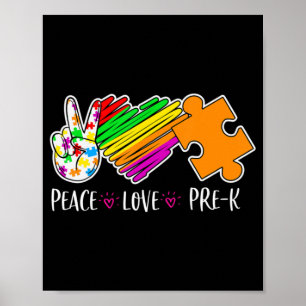 Peace Love Pre-K Autism Awareness - 100 days smart Poster