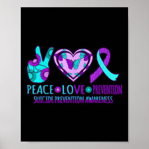 Peace Love Prevention Happy Suicide Awareness Grap Poster