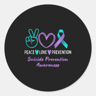 Peace Love Prevention Suicide Awareness Teal Purpl Classic Round Sticker