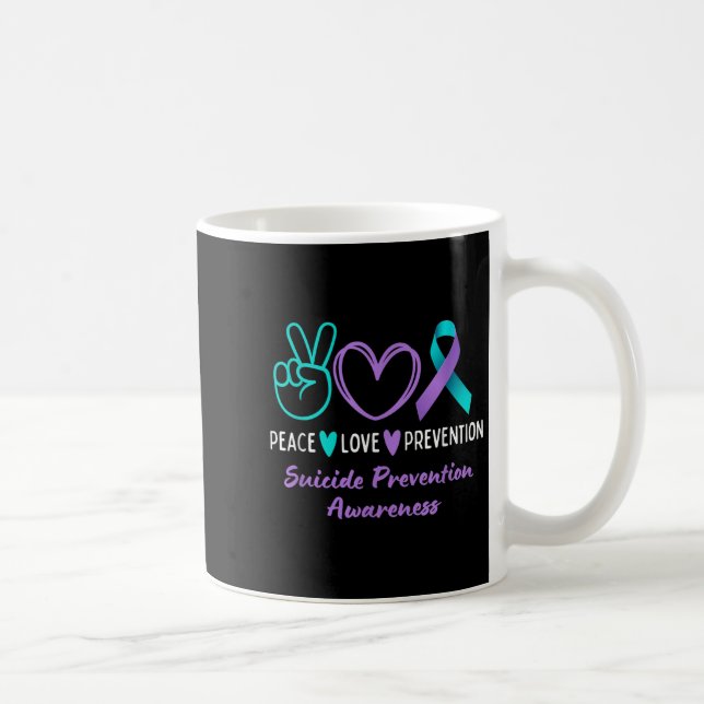 Peace Love Prevention Suicide Awareness Teal Purpl Coffee Mug (Right)