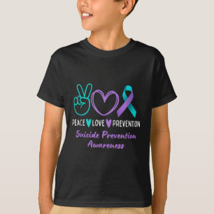 Peace Love Prevention Suicide Awareness Teal Purpl T-Shirt