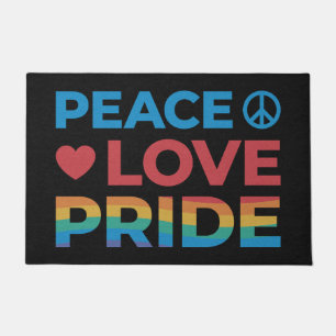 Peace Love Pride LGBT Colorful Retro Black Doormat