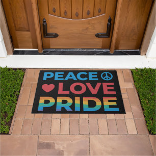 Peace Love Pride Rainbow Gay Pride Black Doormat