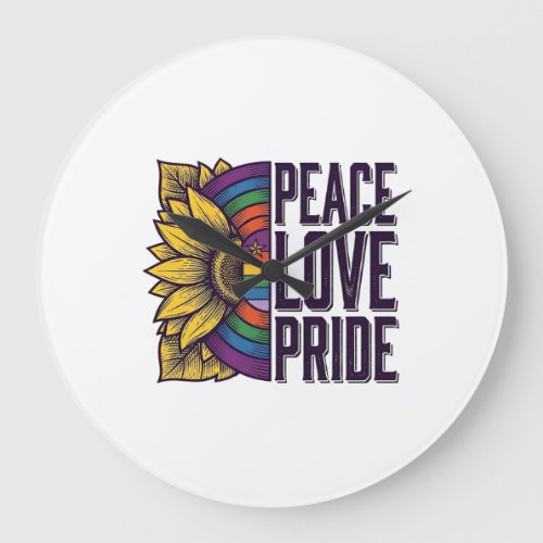 Peace Love Pride Vintage Flower Vector Shirt_1 Large Clock