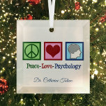 Peace Love Psychology Cute Psychologist Christmas Glass Ornament<br><div class="desc">Peace Love Psychology. A cute personalized psychologist Christmas ornament gift featuring a peace sign,  heart,  and a person's mind. A cool therapy present for your therapist.</div>