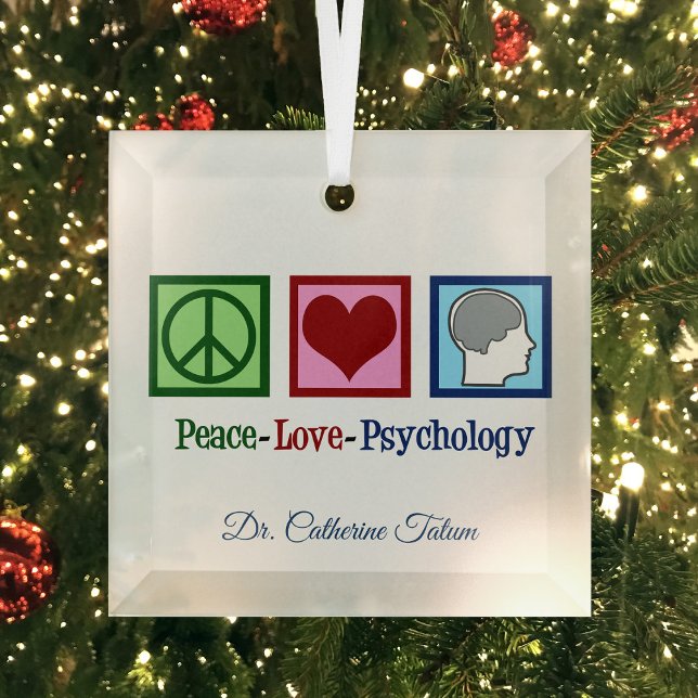 Peace Love Psychology Cute Psychologist Christmas Glass Ornament (Creator Uploaded)