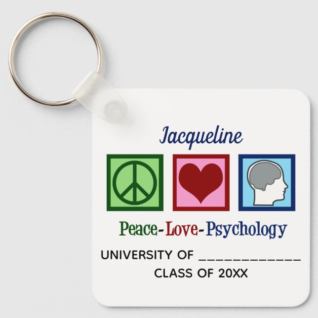 Peace Love Psychology Major Cute Custom Graduation Keychain (Front)