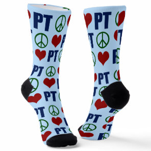 Peace Love PT Cute Physical Therapist Blue Socks