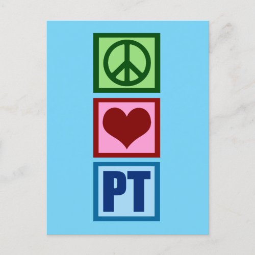 Peace Love PT Physical Therapy Blue Postcard