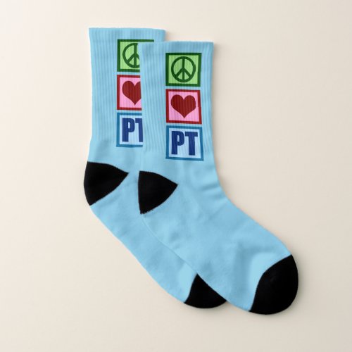 Peace Love PT Physical Therapy Blue Therapist Socks