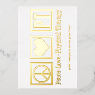 Peace Love PT Physical Therapy Custom Gold Foil Holiday Card