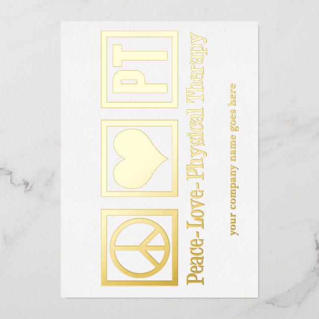 Peace Love PT Physical Therapy Custom Gold Foil Holiday Card (Front)