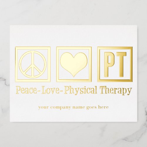Peace Love PT Physical Therapy Custom Gold Foil Holiday Postcard