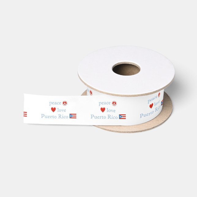 Peace Love Puerto Rico Heart Puerto Rican Flag Satin Ribbon (Spool)