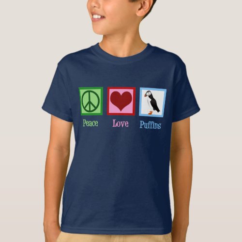 Peace Love Puffins Cute Kids T_Shirt