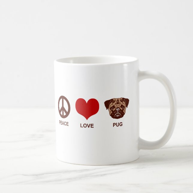 Peace Love Pug Coffee Mug (Right)