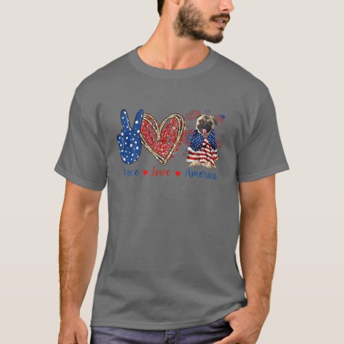 Peace Love Pug Dog Patriotic America Flag 4Th July T_Shirt
