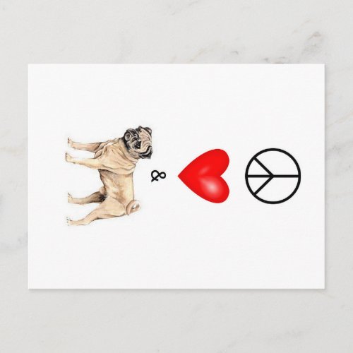 Peace Love  Pug Postcard