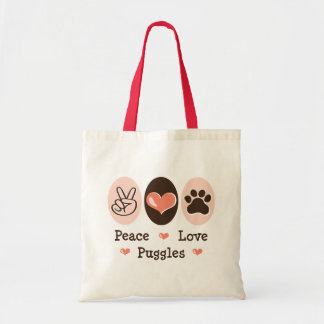 Peace Love Puggles Tote Bag