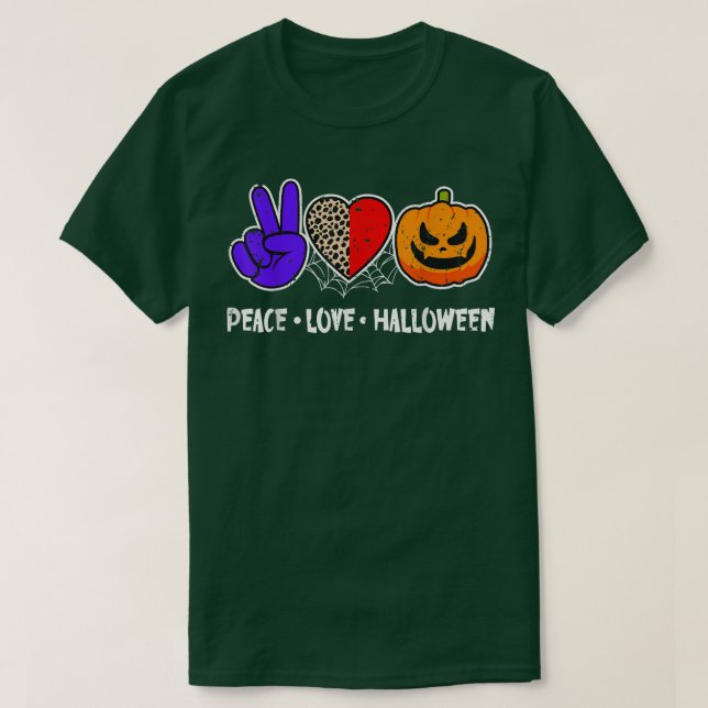 Peace, Love, Pumpkin Fall Leopard Print Funny Hall T-Shirt (Design Front)